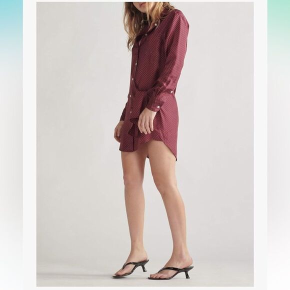 Thakoon Silk wrap tie oversized shirt dress Maroon NWT SMALL - Picture 2 of 10
